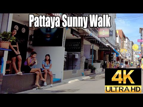 Pattaya 4K Walk. Sunny Walk Soi Honey, Soi Bua Khao, Beach Road. 21th Oct.