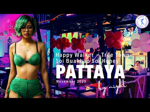 Pattaya. Night street scenes [ SOI BUAKHAO, TREE TOWN, SOI HONEY ]  Thailand. Crazy November 2023.